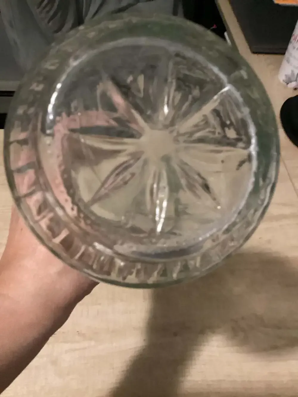 Vintage Clear Pressed Glass Starburst Pattern Decanter with Handle and Spout
